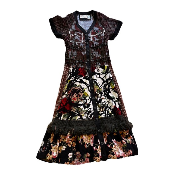 $550 BYRAN LARS Beauty Mark MULTI COLOR Patch MIDI LINED DRESS SIZE 0 - Picture 6 of 11